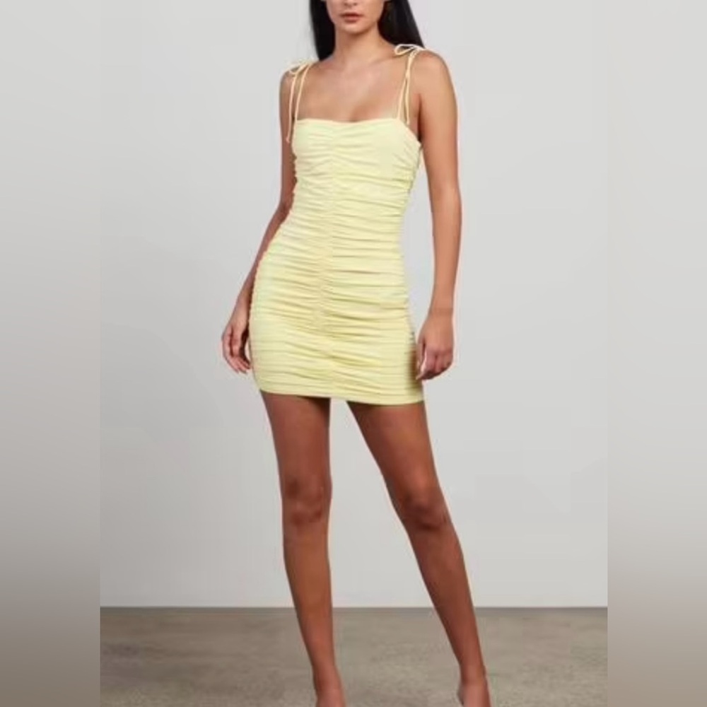 Bec and Bridge Isla Ruched Yellow Mini Dress Size 6